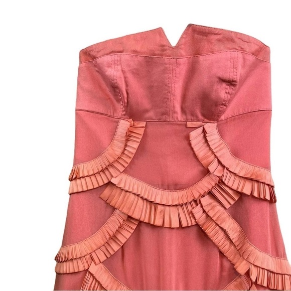 Reiss Strapless Pleated Scalloped Applique Cocktail Dress Coral Pink Size 2 - Picture 3 of 8